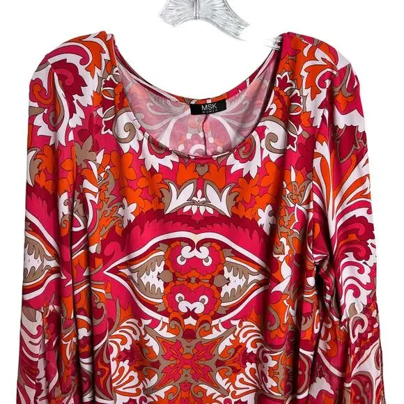 MSK Sheath Women Bell Sleeve Retro Orange Dress Size Large - Picture 2 of 7